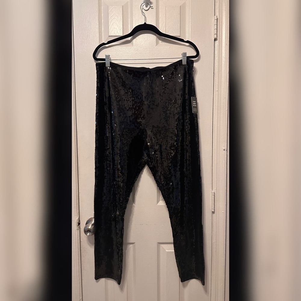 EXPRESS Super High Waisted Black Sequin Leggings, Sz XL